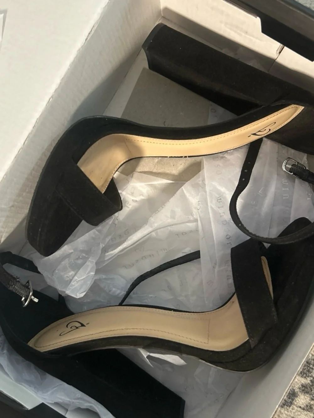 Windsor Black Suede Two-Strap Block Heel Sandals